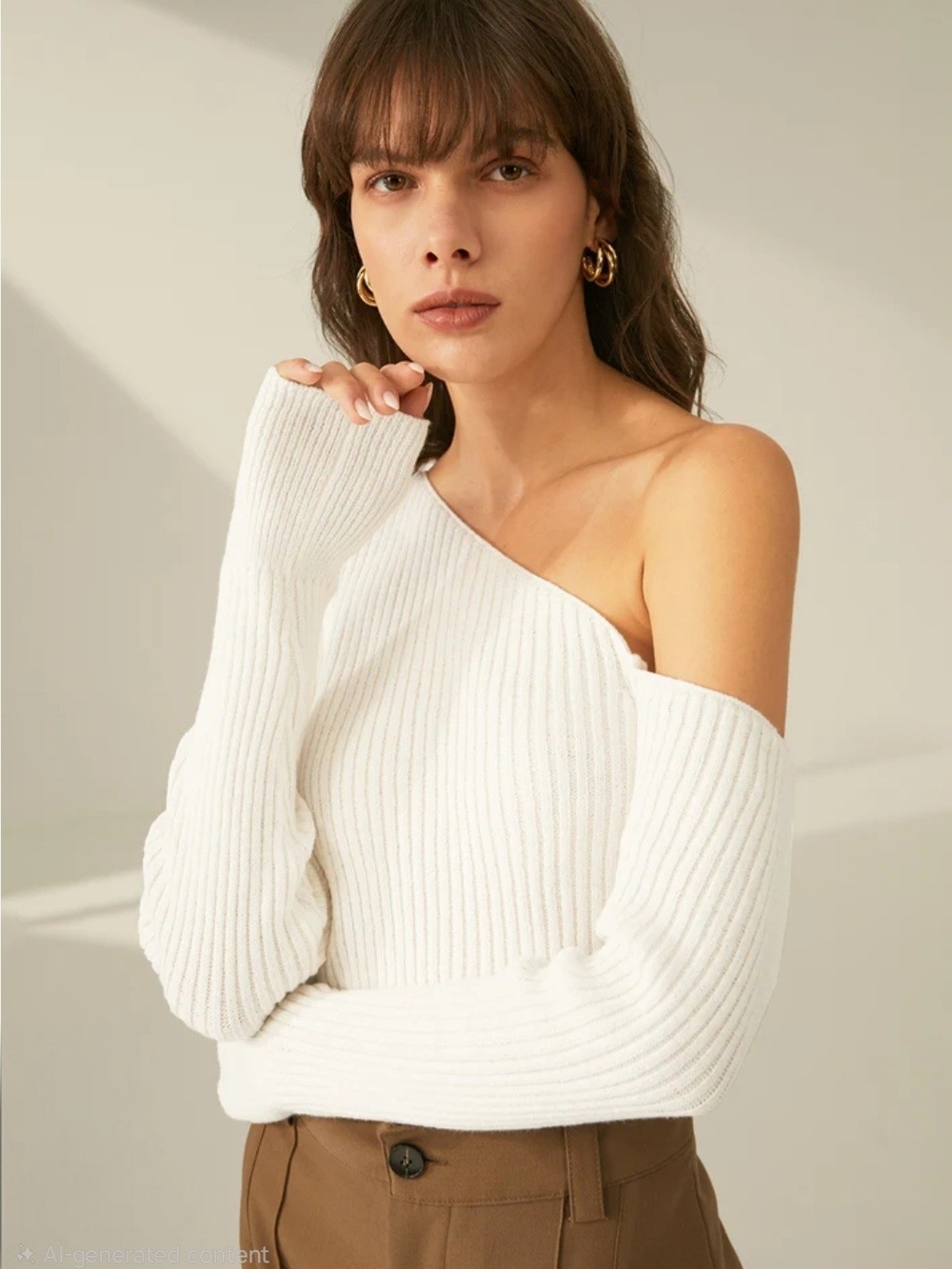 Commense White Off-Shoulder Ribbed Sweater Size L, New With Tags!